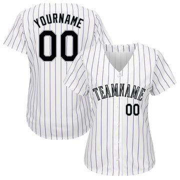 Custom White Purple Strip Black-Gray Baseball Jersey - Jersey