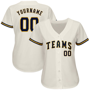Custom Cream Navy-Gold Authentic Baseball Jersey
