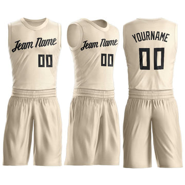 Custom Cream Black Round Neck Suit Basketball Jersey