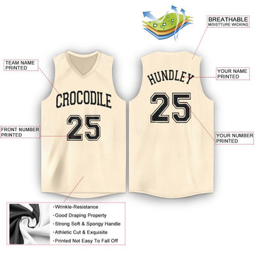 Custom Cream Black V-Neck Basketball Jersey