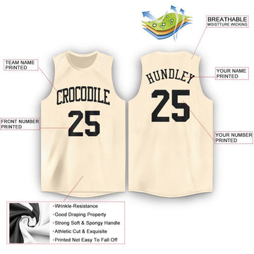 Custom Cream Black Round Neck Basketball Jersey