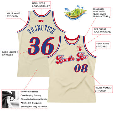 Custom Cream Royal-Red Authentic Throwback Basketball Jersey