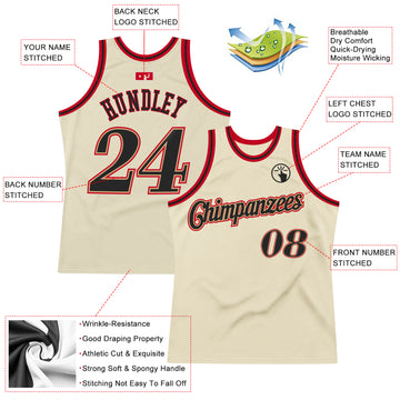 Custom Cream Black-Red Authentic Throwback Basketball Jersey