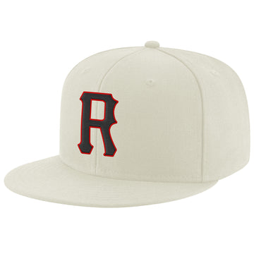 Custom Cream Black-Red Stitched Adjustable Snapback Hat