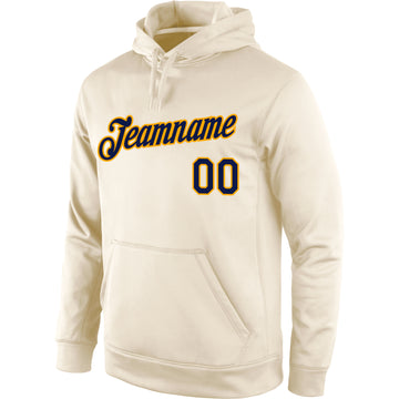 Custom Stitched Cream Navy-Gold Sports Pullover Sweatshirt Hoodie