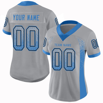 Custom Light Gray Powder Blue-Black Mesh Drift Fashion Football Jersey - Jersey