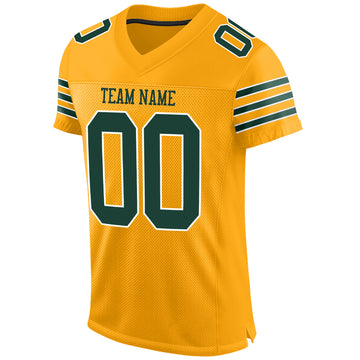 Custom Gold Green-White Mesh Authentic Football Jersey