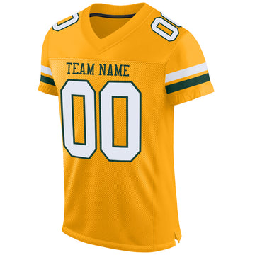 Custom Gold White-Green Mesh Authentic Football Jersey