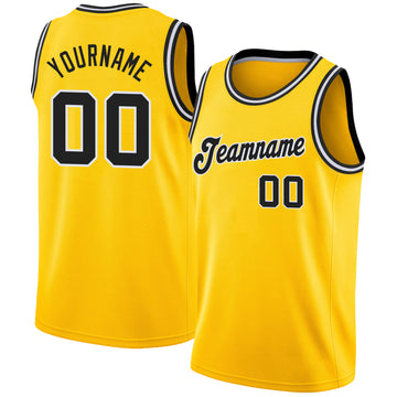 Custom Gold Black-White Round Neck Rib-Knit Basketball Jersey