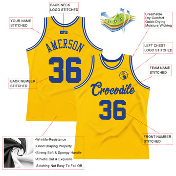 Custom Gold Royal-White Authentic Throwback Basketball Jersey