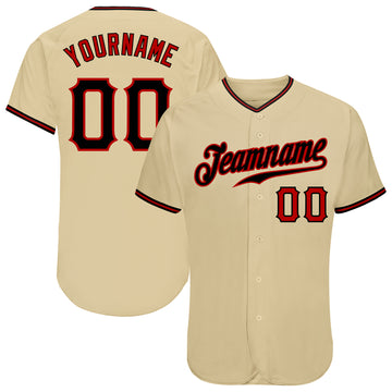 Custom Sand Black-Red Authentic Baseball Jersey