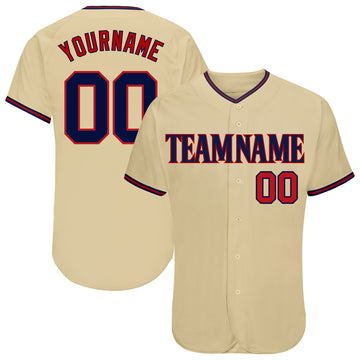 Custom Sand Navy-Red Authentic Baseball Jersey