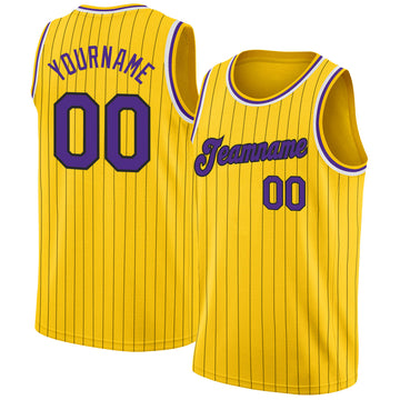 Custom Black Black Gold-Purple Authentic Throwback Basketball Jersey