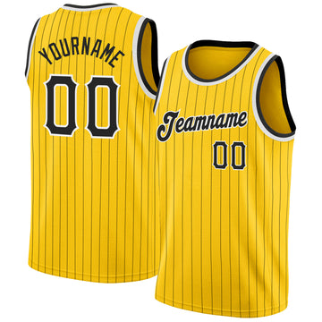 Custom Gold Black Pinstripe Black-White Authentic Basketball Jersey