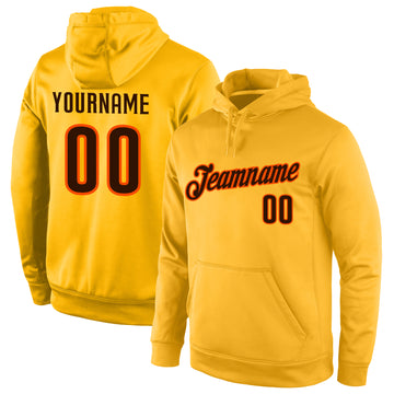 Custom Stitched Gold Brown-Orange Sports Pullover Sweatshirt Hoodie