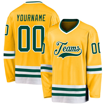 Custom Gold Green-White Hockey Jersey