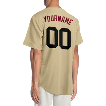 Custom Sand Black-Crimson Authentic Baseball Jersey