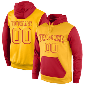Custom Stitched Gold Gold-Red Sports Pullover Sweatshirt Hoodie