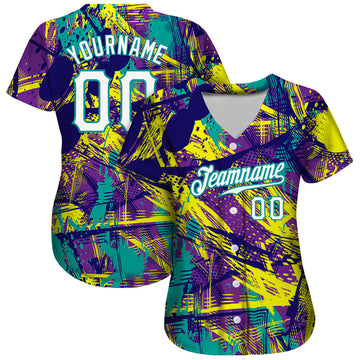 Custom Graffiti Abstract Urban Pattern White-Teal 3D Authentic Baseball Jersey