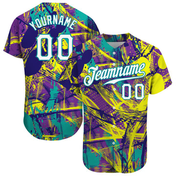 Custom Graffiti Abstract Urban Pattern White-Teal 3D Authentic Baseball Jersey