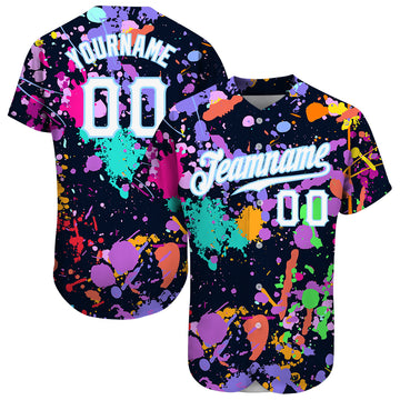 Custom Splashes Graffiti Pattern White-Light Blue 3D Authentic Baseball Jersey