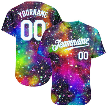 Custom Galactic White-Light Blue 3D Authentic Baseball Jersey