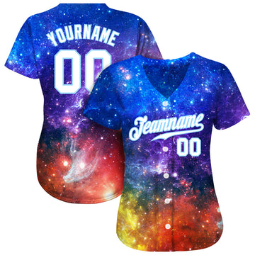 Custom Galactic White-Light Blue 3D Authentic Baseball Jersey