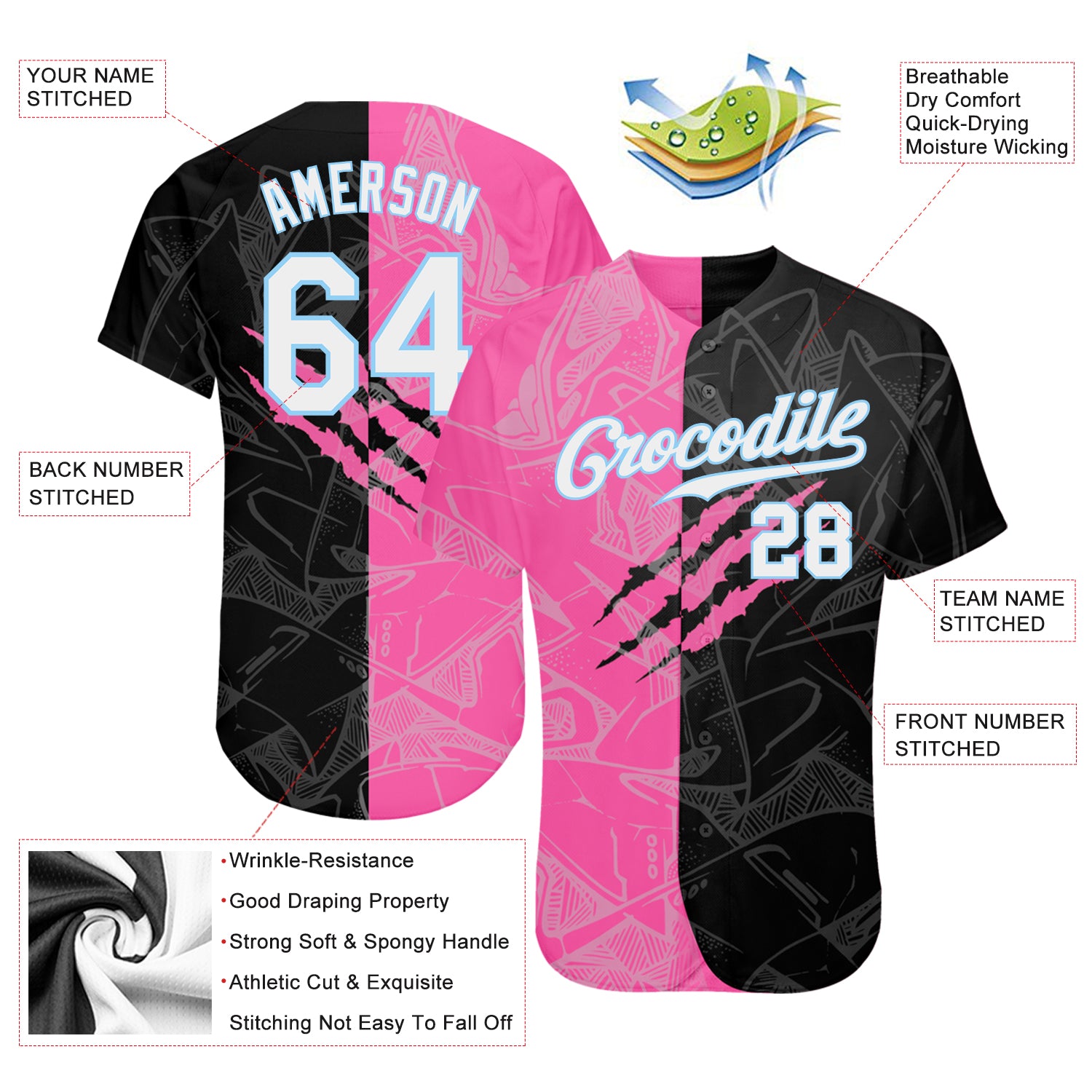 Custom Black White-Pink Graffiti Pattern Authentic Baseball Jersey