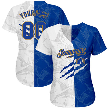 Custom Graffiti Pattern Royal-Old Gold 3D Authentic Baseball Jersey