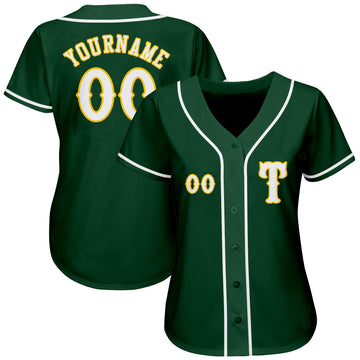 Custom Green White-Gold Authentic Baseball Jersey