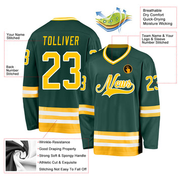 Custom Green Gold-White Hockey Jersey