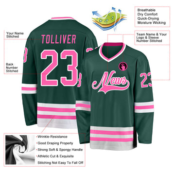 Custom Green Pink-White Hockey Jersey