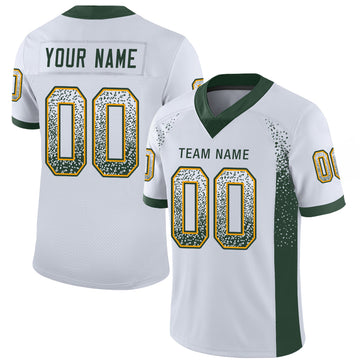 Custom White Green-Gold Mesh Drift Fashion Football Jersey - Jersey