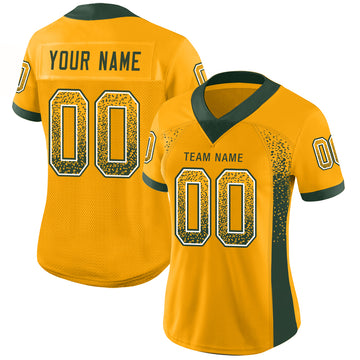 Custom Gold Green-White Mesh Drift Fashion Football Jersey - Jersey