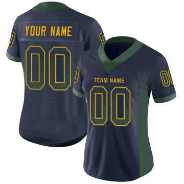 Custom Navy Green-Gold Mesh Drift Fashion Football Jersey - Jersey