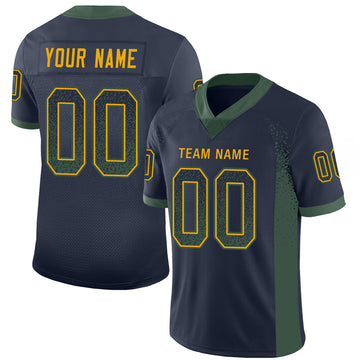 Custom Navy Green-Gold Mesh Drift Fashion Football Jersey - Jersey