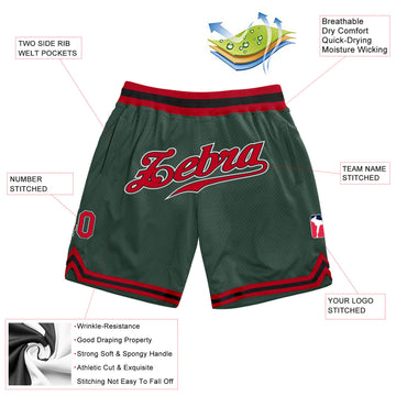 Custom Hunter Green Red-Black Authentic Throwback Basketball Shorts