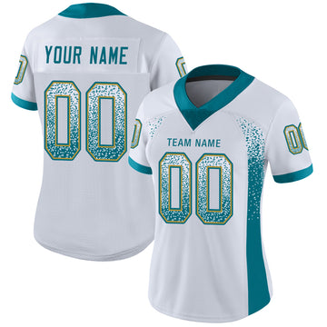 Custom White Teal-Old Gold Mesh Drift Fashion Football Jersey - Jersey