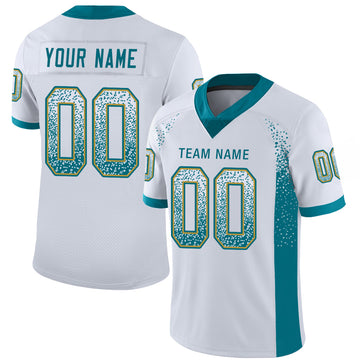 Custom White Teal-Old Gold Mesh Drift Fashion Football Jersey - Jersey