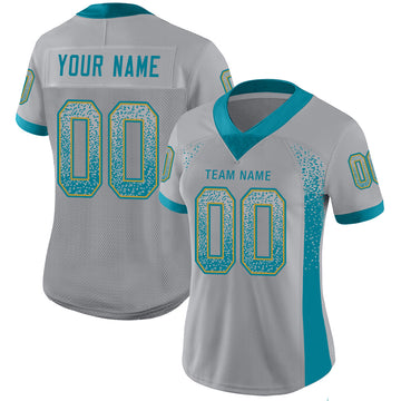 Custom Light Gray Teal-Old Gold Mesh Drift Fashion Football Jersey - Jersey