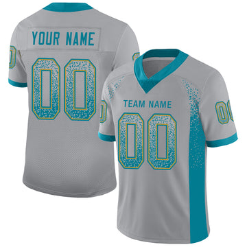 Custom Light Gray Teal-Old Gold Mesh Drift Fashion Football Jersey - Jersey