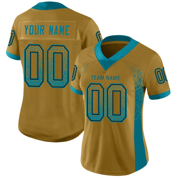 Custom Old Gold Teal-Black Mesh Drift Fashion Football Jersey - Jersey