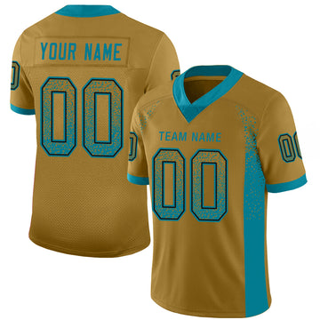 Custom Old Gold Teal-Black Mesh Drift Fashion Football Jersey - Jersey