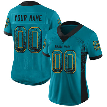 Custom Teal Black-Old Gold Mesh Drift Fashion Football Jersey - Jersey