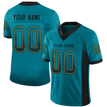 Custom Teal Black-Old Gold Mesh Drift Fashion Football Jersey - Jersey