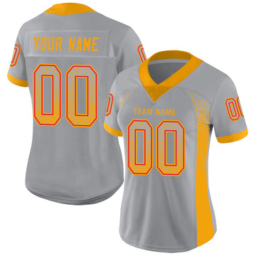 Custom Light Gray Gold-Scarlet Mesh Drift Fashion Football Jersey - Jersey