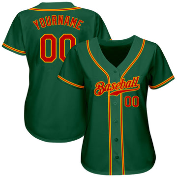 Custom Kelly Green Red-Gold Authentic Baseball Jersey