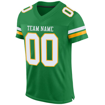 Custom Grass Green White-Gold Mesh Authentic Football Jersey