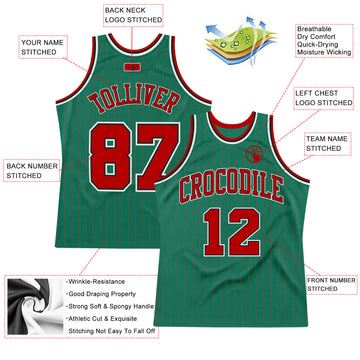 Custom Kelly Green Red Pinstripe Red-Black Authentic Throwback Basketball Jersey