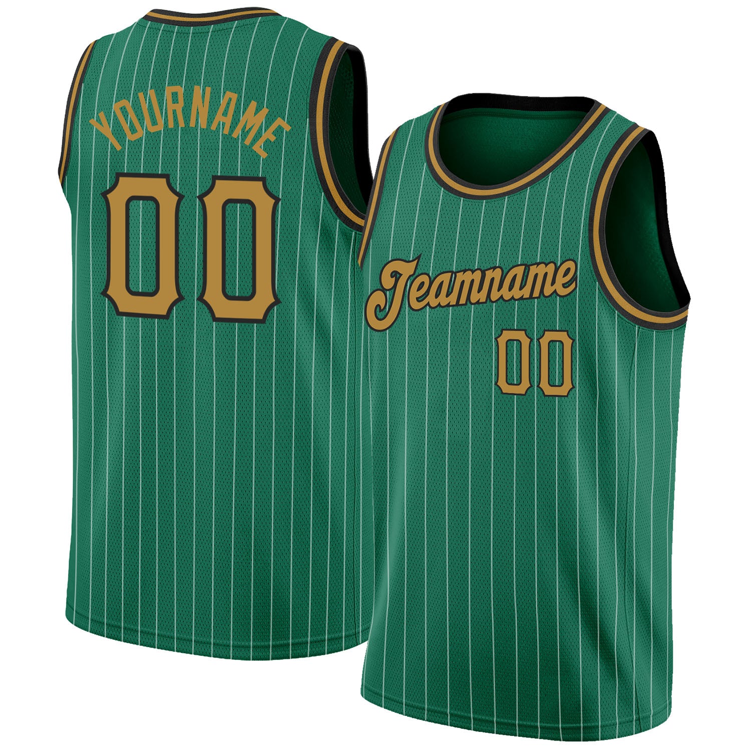 Custom Kelly Green White Pinstripe Old Gold-Black Authentic Basketball  Jersey Discount